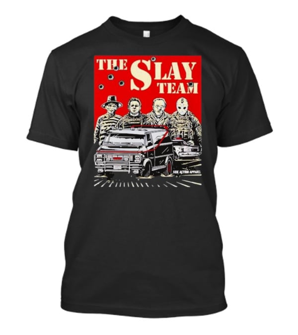 The Slay Team Horror Movies Characters Side Action T-Shirt