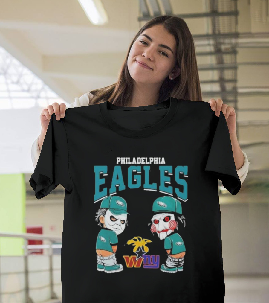 Philadelphia Eagles Halloween 2024 Michael Myers Billy The Puppet Rivalry NFL Teams T-Shirt
