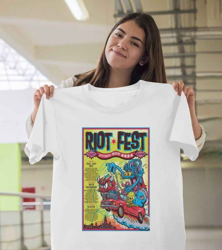 Riot Fest September 20-22 2024 Douglass Park Chicago Featuring Fall Out Boy Beck Pavement Slayer T-Shirt