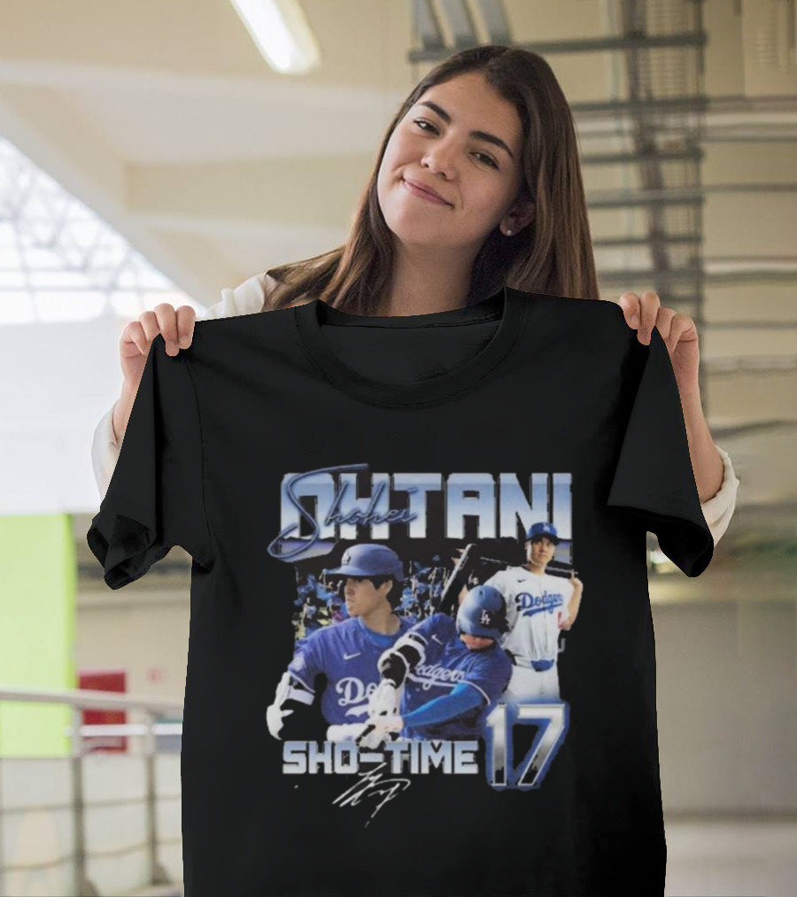Shohei Ohtani Dodgers Sho Time 17 Signature Baseball Action T-Shirt