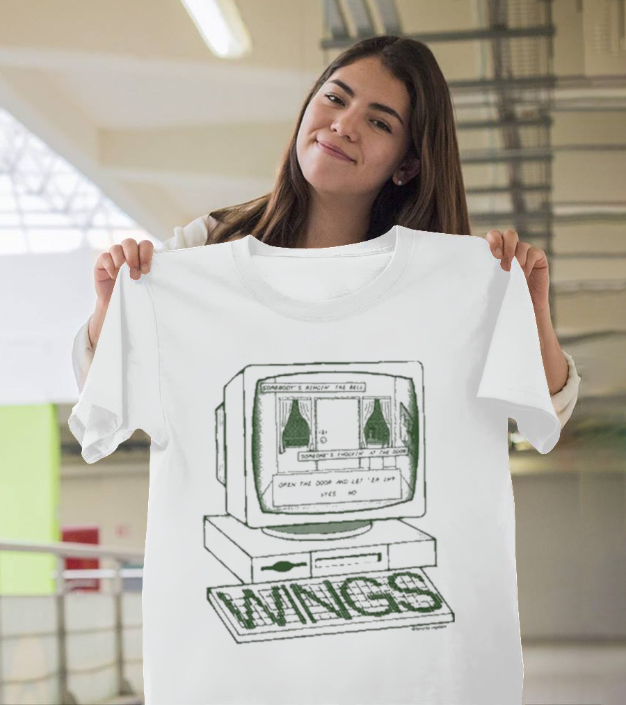 Somebody’s Ringin’ The Bell Someone’s Knockin’ At The Door Open The Door And Let ‘Em In Wings Retro Computer T-Shirt