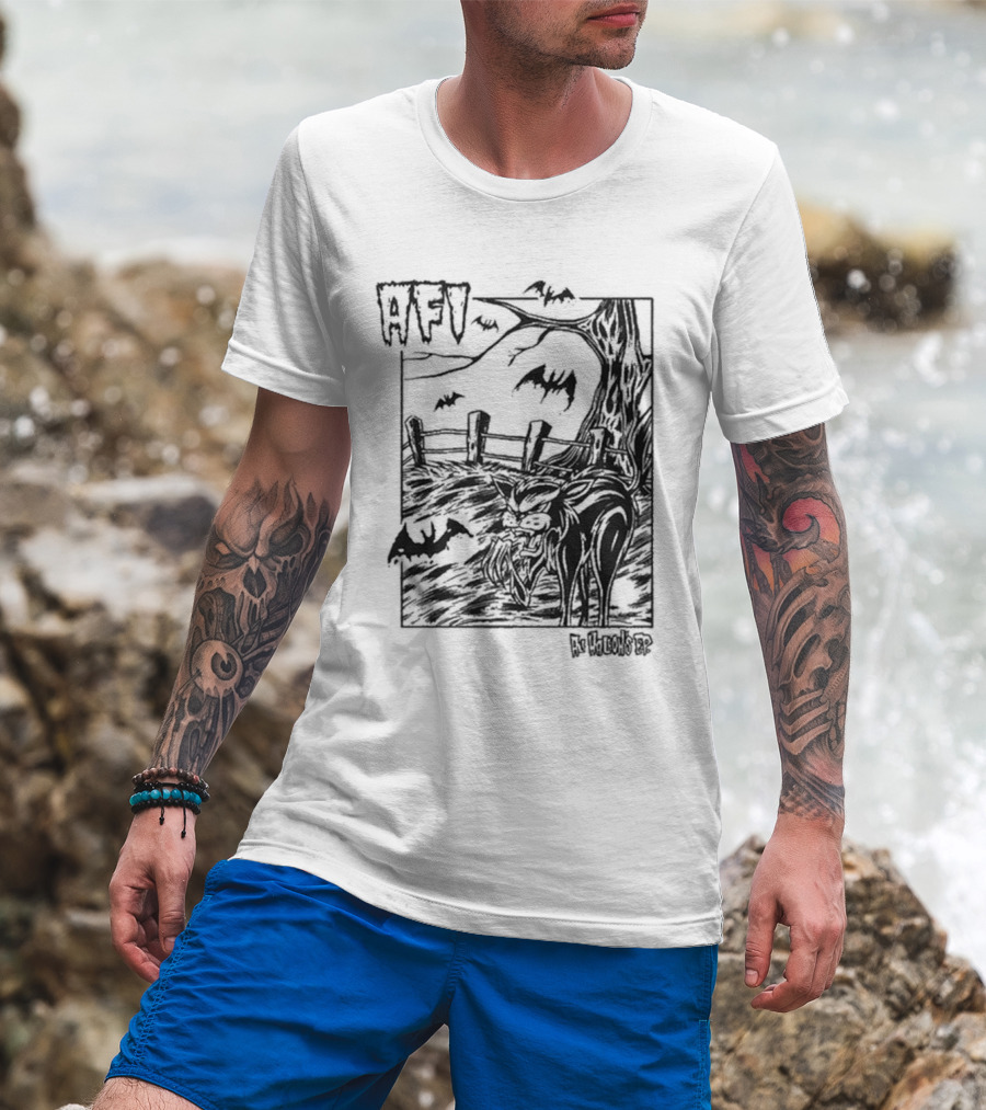 AFI All Hallow's Eve Bats And Black Cat In Haunted Scene T-Shirt