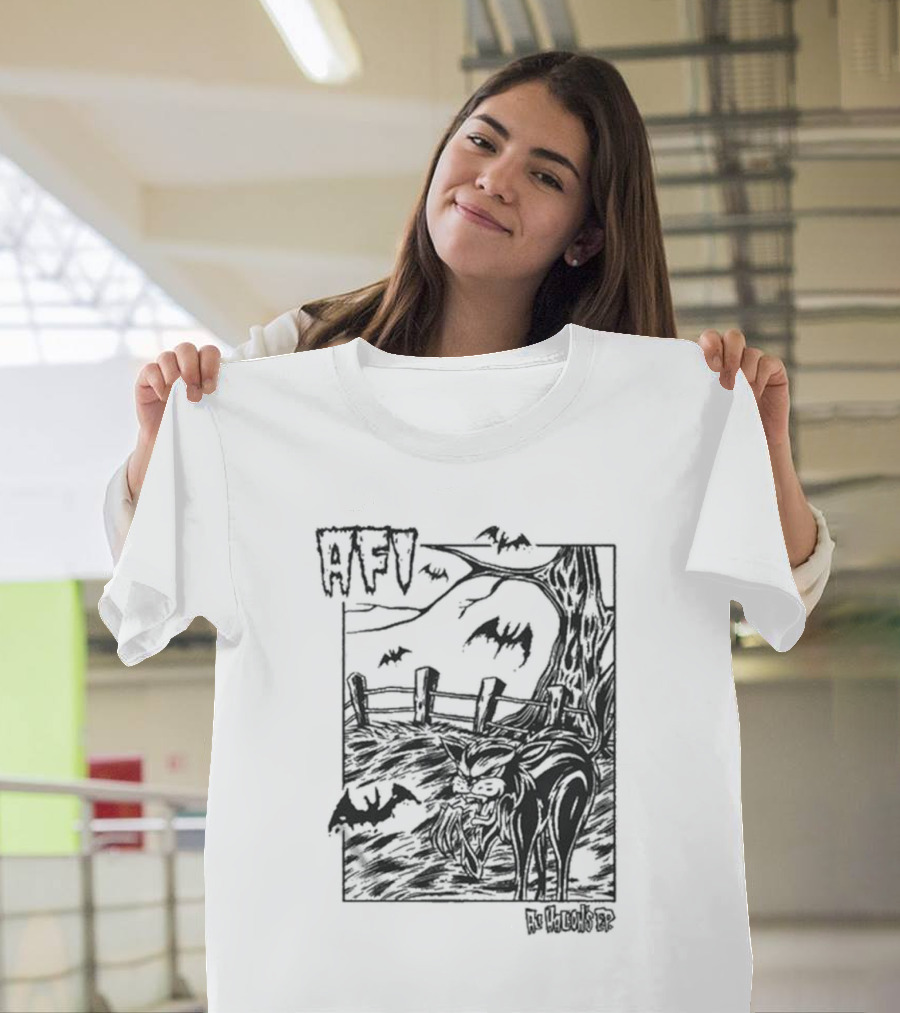 AFI All Hallow's Eve Bats And Black Cat In Haunted Scene T-Shirt