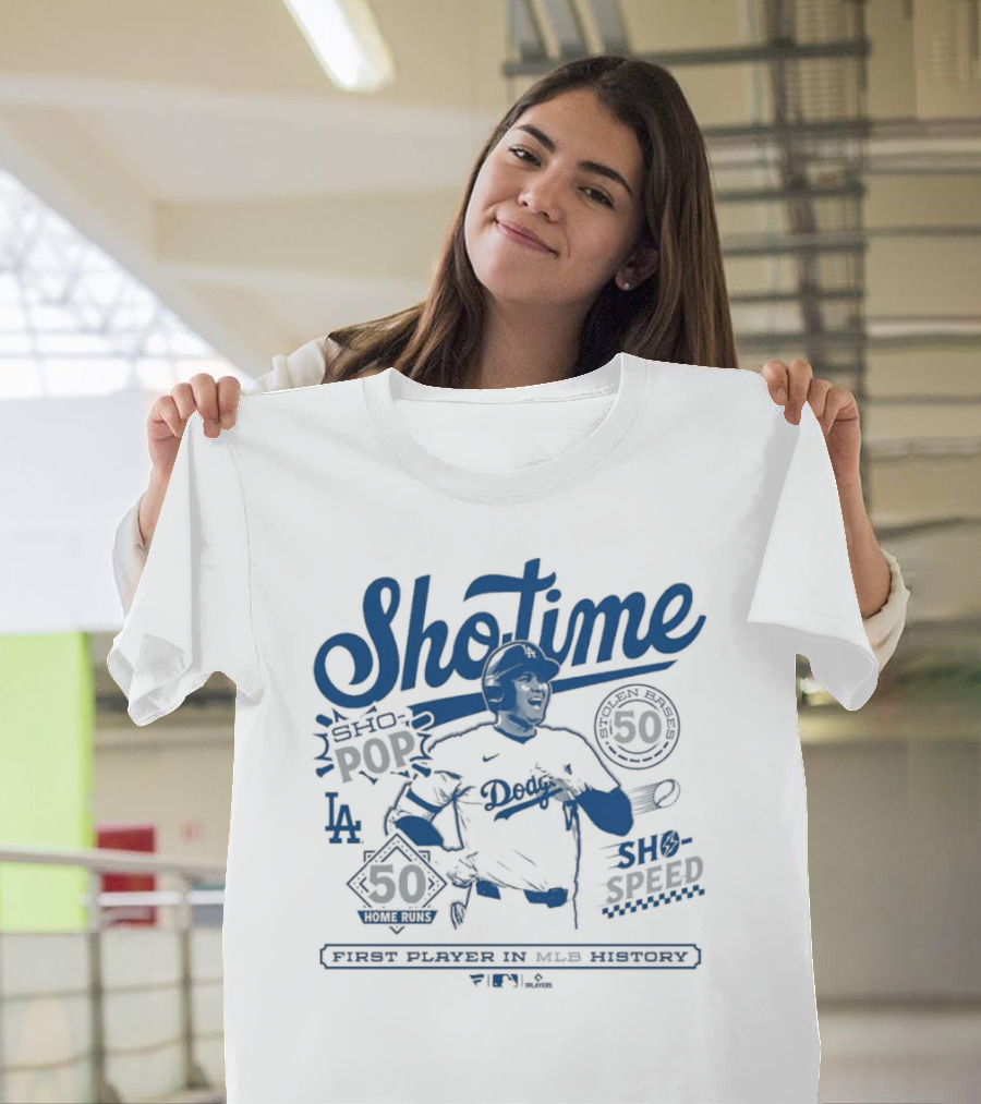 LA Dodgers Shohei Ohtani Showtime First Player In MLB History 50-50 Club T-Shirt