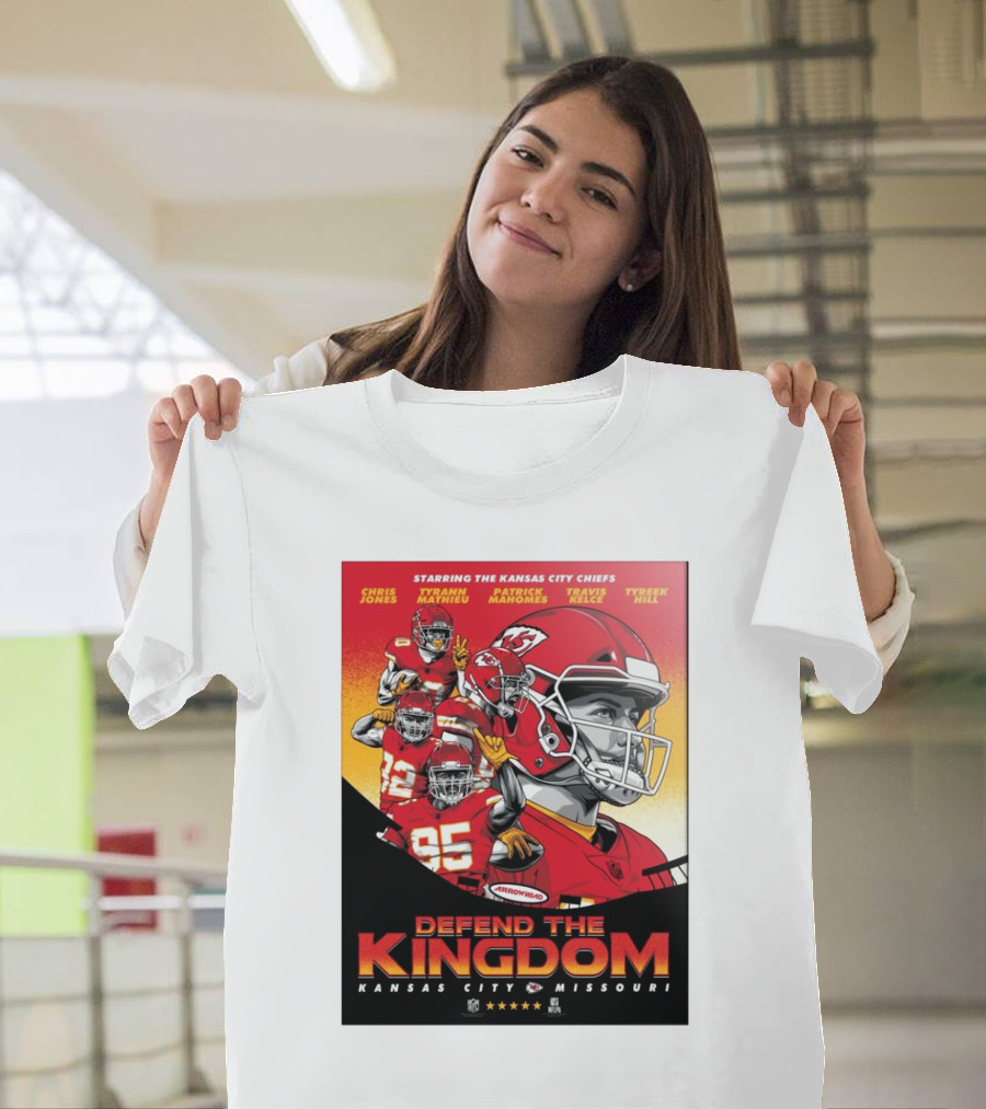 Starring Kansas City Chiefs Chris Jones Tyrann Mathieu Patrick Mahomes Travis Kelce Tyreek Hill Defend The Kingdom Kansas City Missouri T-Shirt