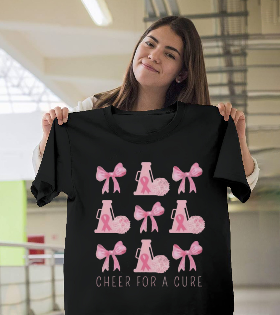 Cheer for a Cure Breast Cancer Awareness Pink Ribbon Bow T-Shirt