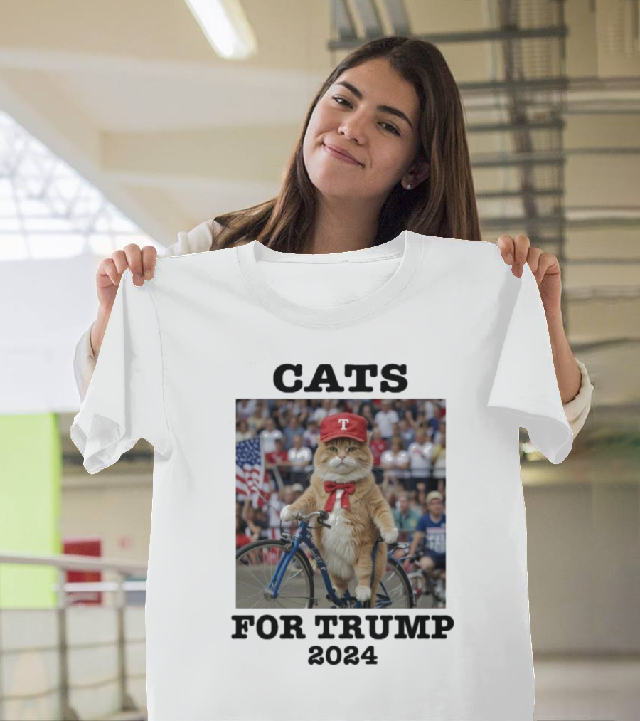 CATS FOR TRUMP 2024 Donald Trump Cat Meme Political Humor Bicycle Parade Flag T-Shirt
