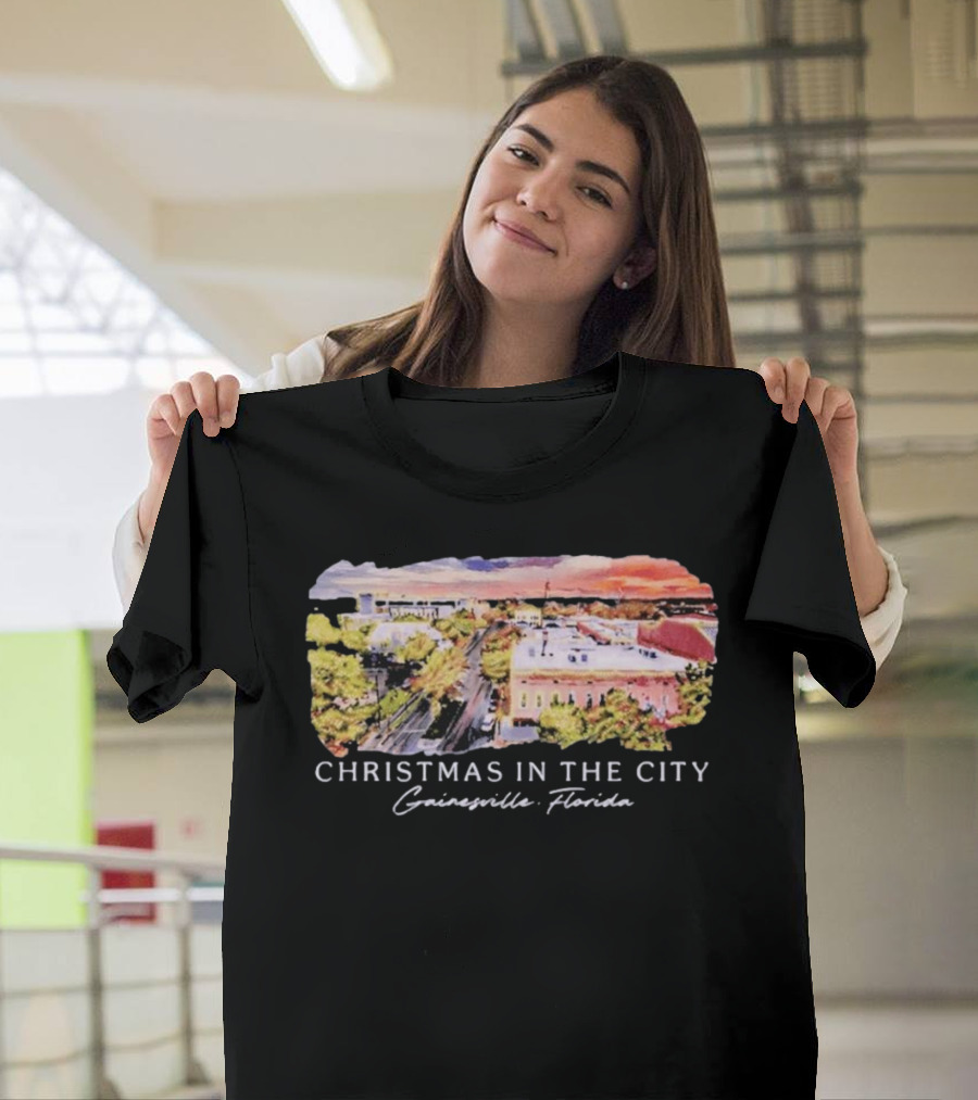 Christmas in the City Gainesville Florida Skyline T-Shirt