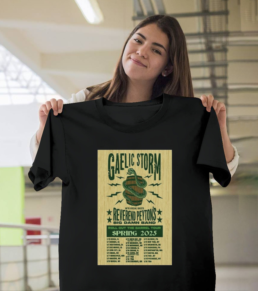 Gaelic Storm Roll Out the Barrel Tour with Reverend Peyton's Big Damn Band Spring 2025 T-Shirt