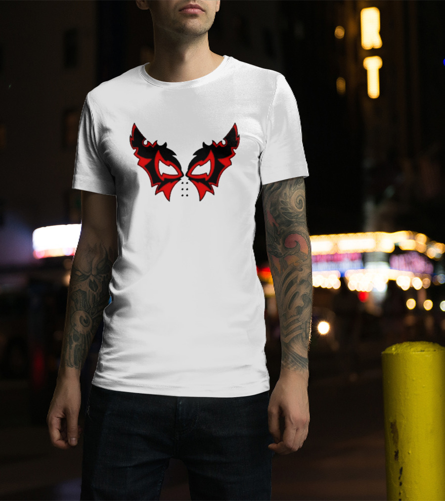 Hell Cat Mask Red And Black Winged T-Shirt