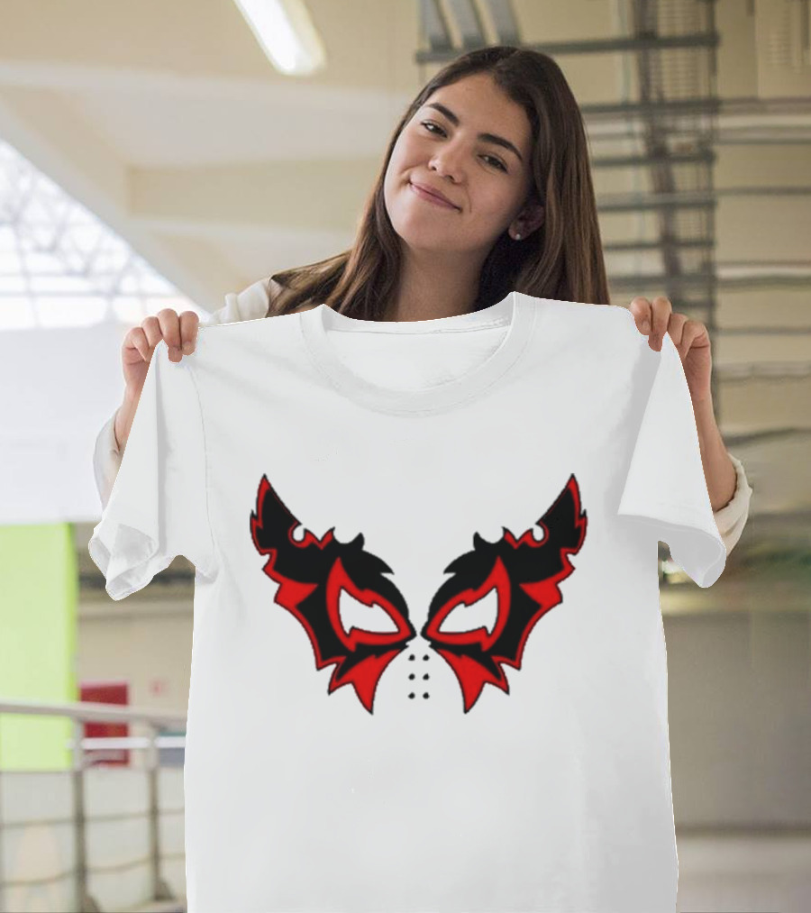 Hell Cat Mask Red And Black Winged T-Shirt