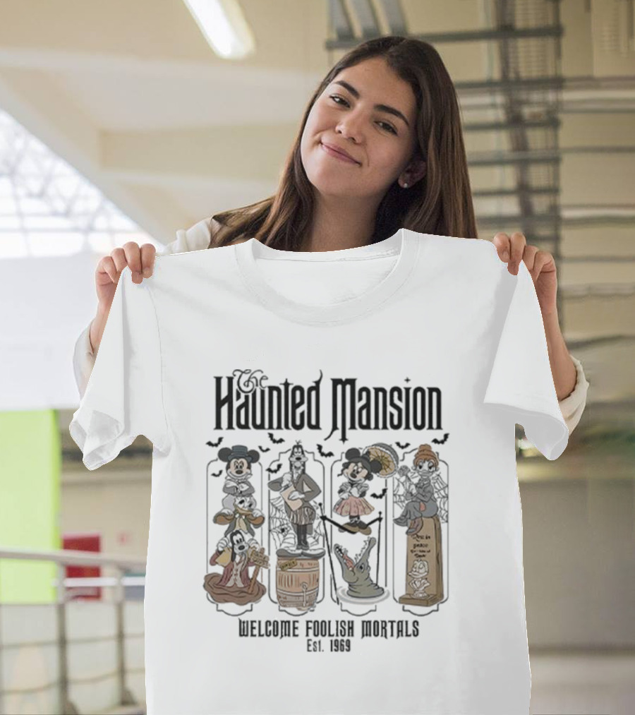The Haunted Mansion Welcome Foolish Mortals Mickey Halloween Est. 1969 T-Shirt