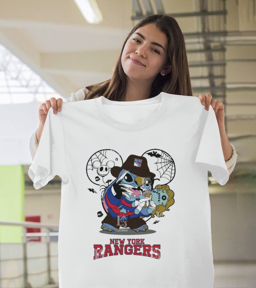 New York Rangers Halloween Stitch Freddy Krueger Crossover T-Shirt