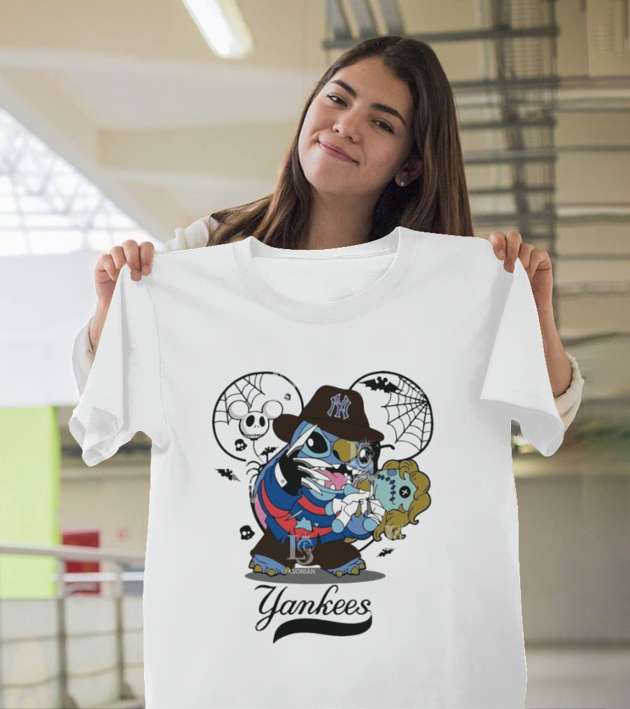 Yankees Halloween Stitch Freddy Krueger Crossover T-Shirt