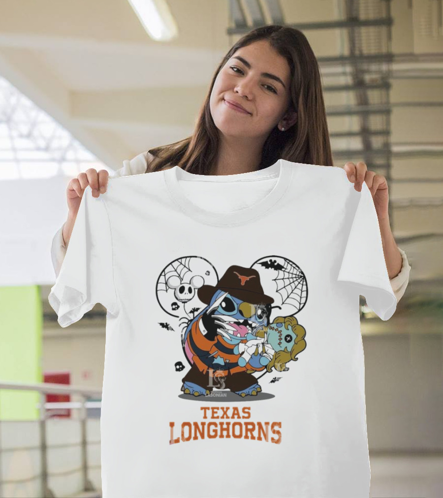Texas Longhorns Stitch Freddy Krueger Halloween Character Combo T-Shirt