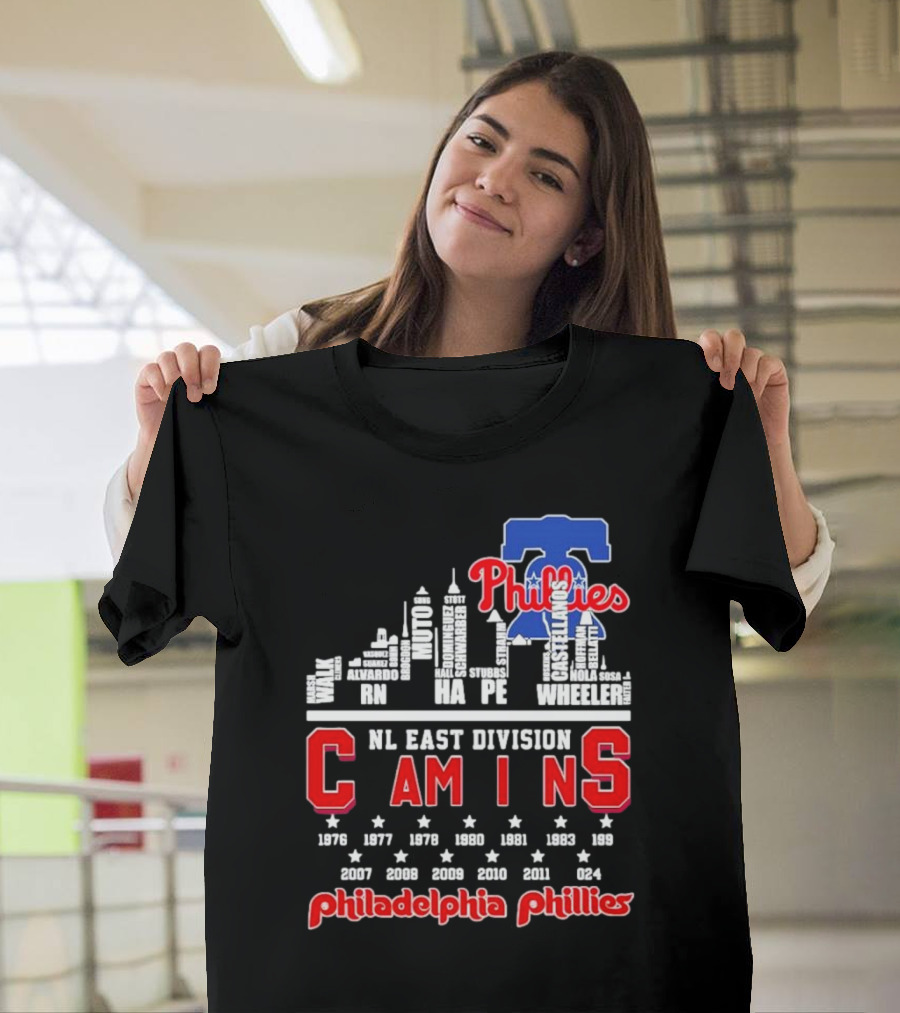 Philadelphia Phillies Skyline Names 2024 NL East Division Champions T-Shirt