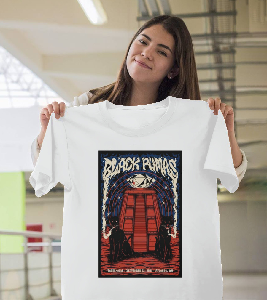 Black Pumas September 22 2024 Tabernacle Atlanta GA Event Cats Pyramid T-Shirt