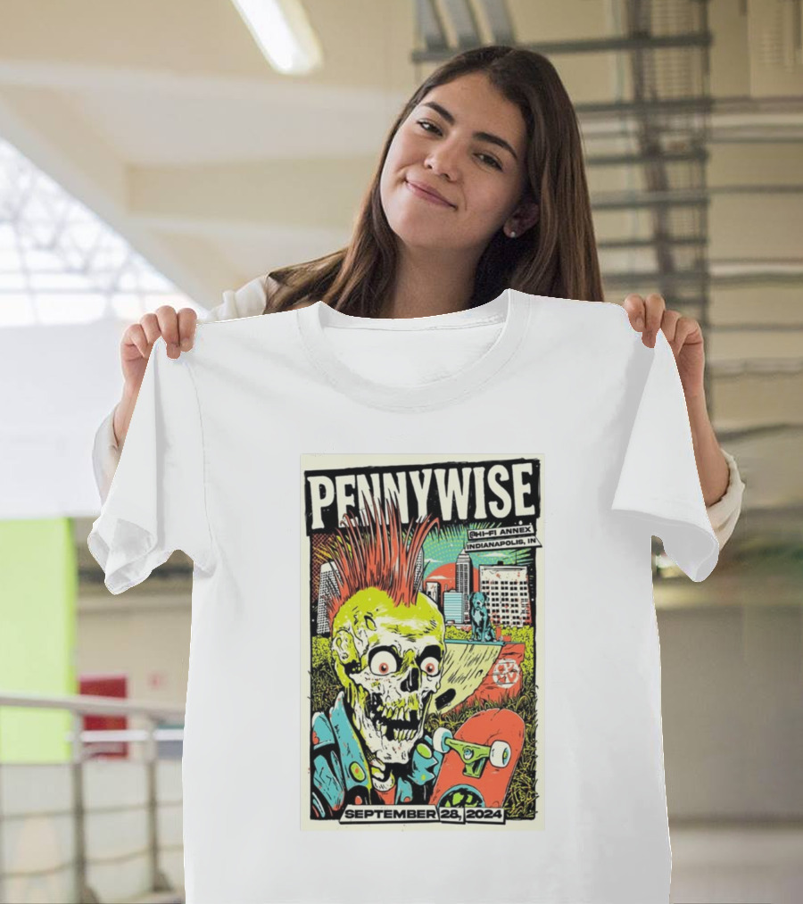 Pennywise Hi-Fi Annex Indianapolis September 28 2024 Punk Rock Skateboarding Skeleton T-Shirt