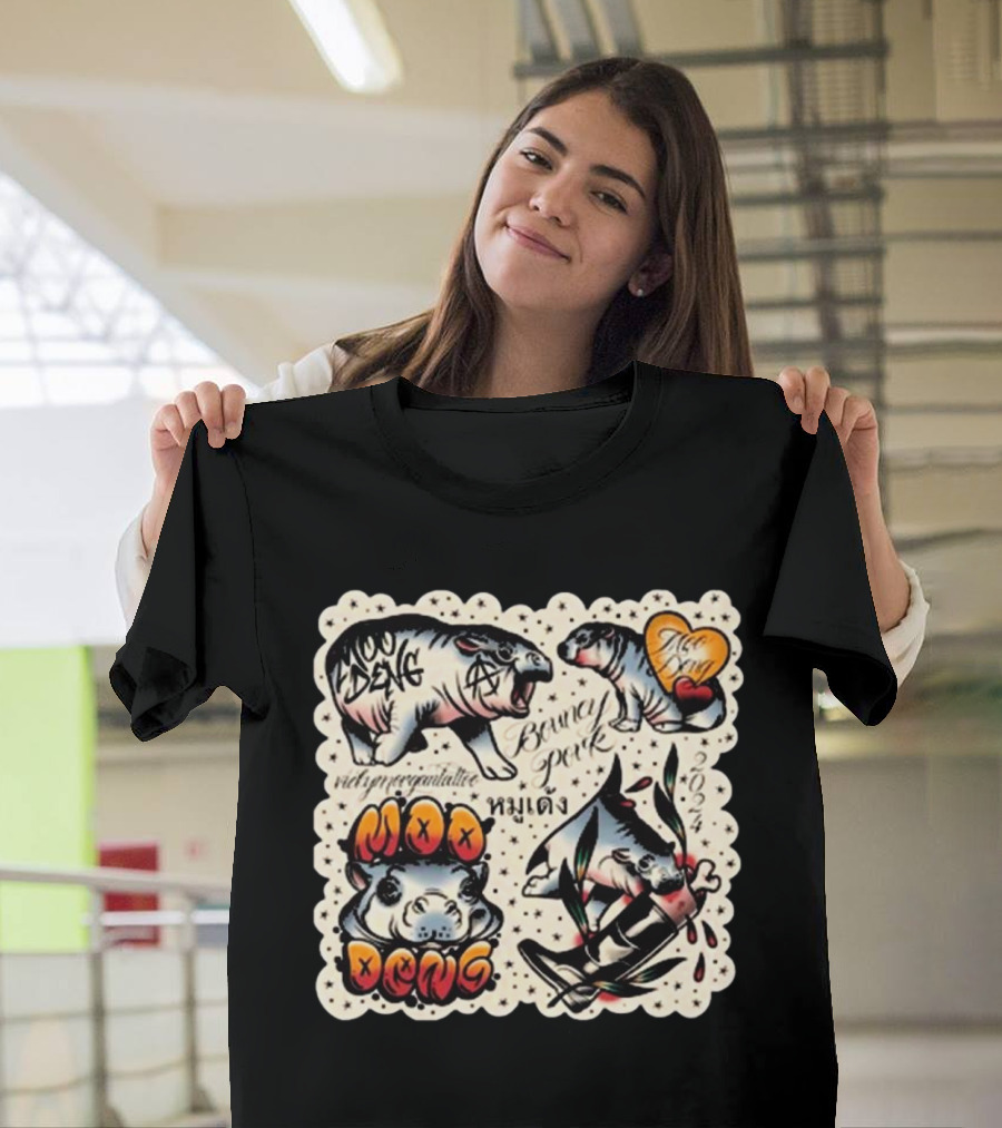 Vicky Morgan Tattoo Art Moo Deng Bouncy Pork T-Shirt