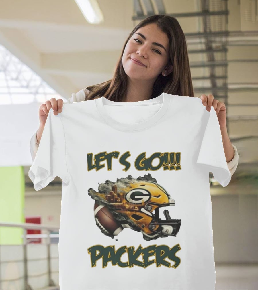 Let’s Go Packers Helmet Green Bay Football Match T-Shirt