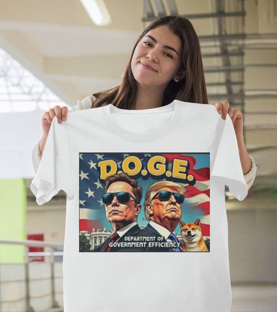 Doge Musk Trump D.O.G.E. Department of Government Efficiency Retro Painting United States Flag T-Shirt