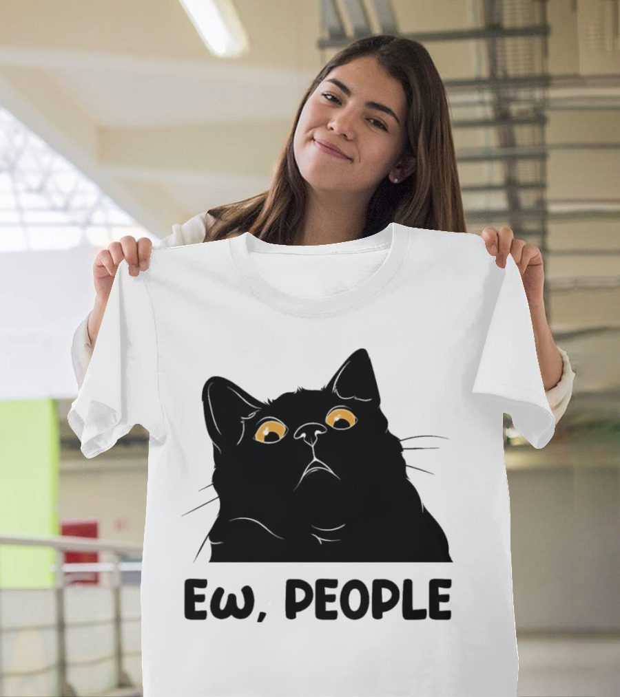 Ew People Cat Black Silhouette With Yellow Eyes T-Shirt
