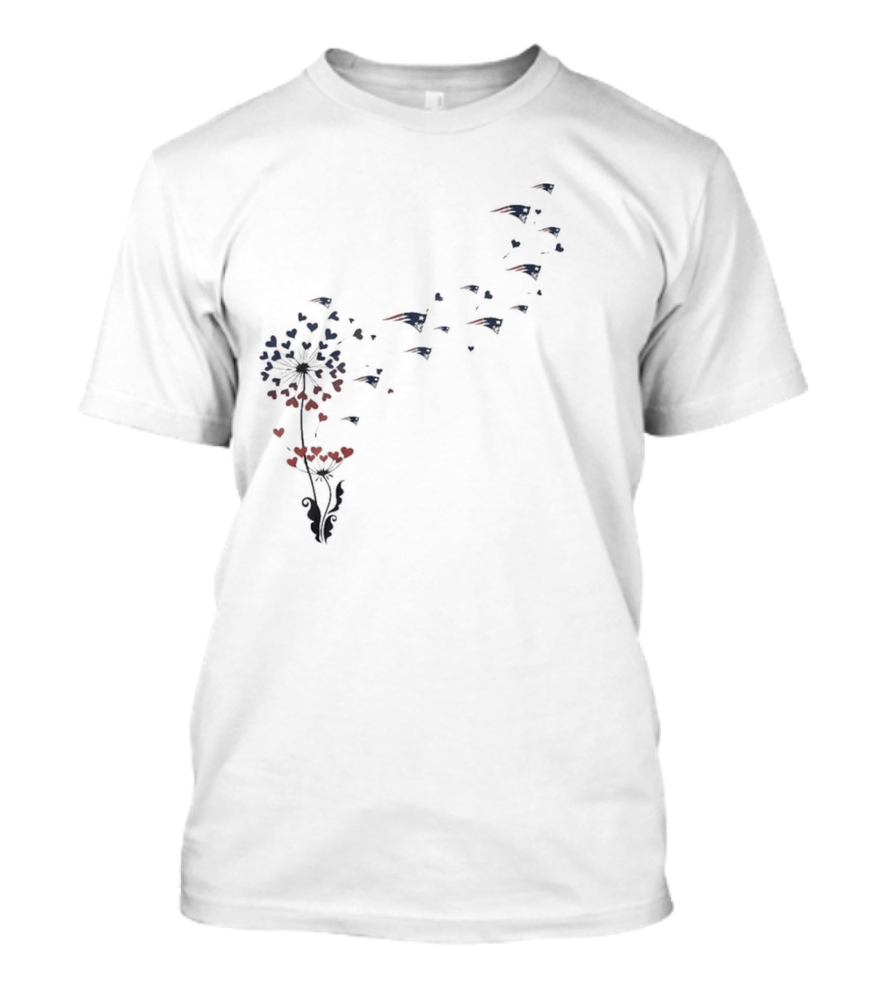 New England Patriots Floral Dandelion Hearts Blossoming Football Fan T-Shirt