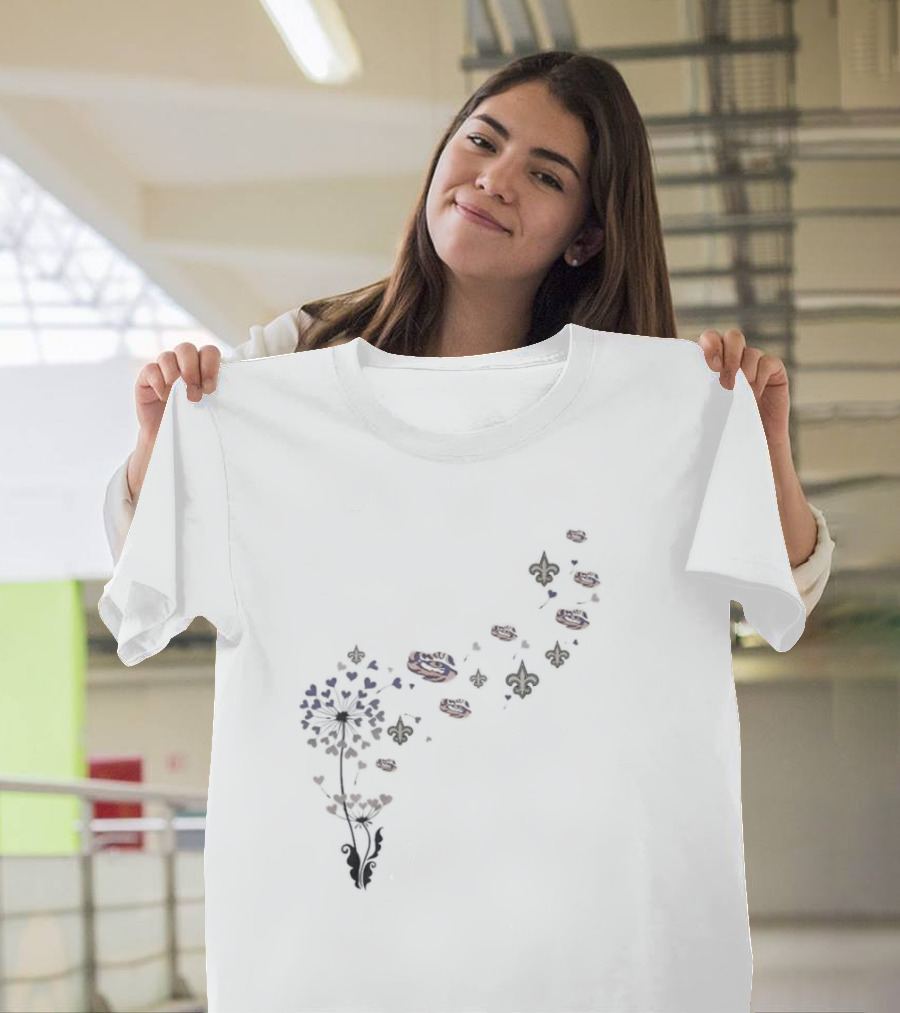 New Orleans Fleur-de-Lis and Football Floral Dandelion T-Shirt