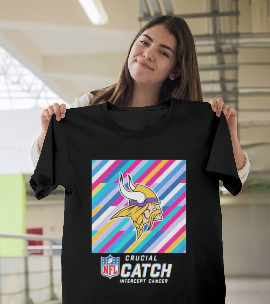 NFL Crucial Catch Intercept Cancer Minnesota Vikings 2024 Multicolor Stripes T-Shirt