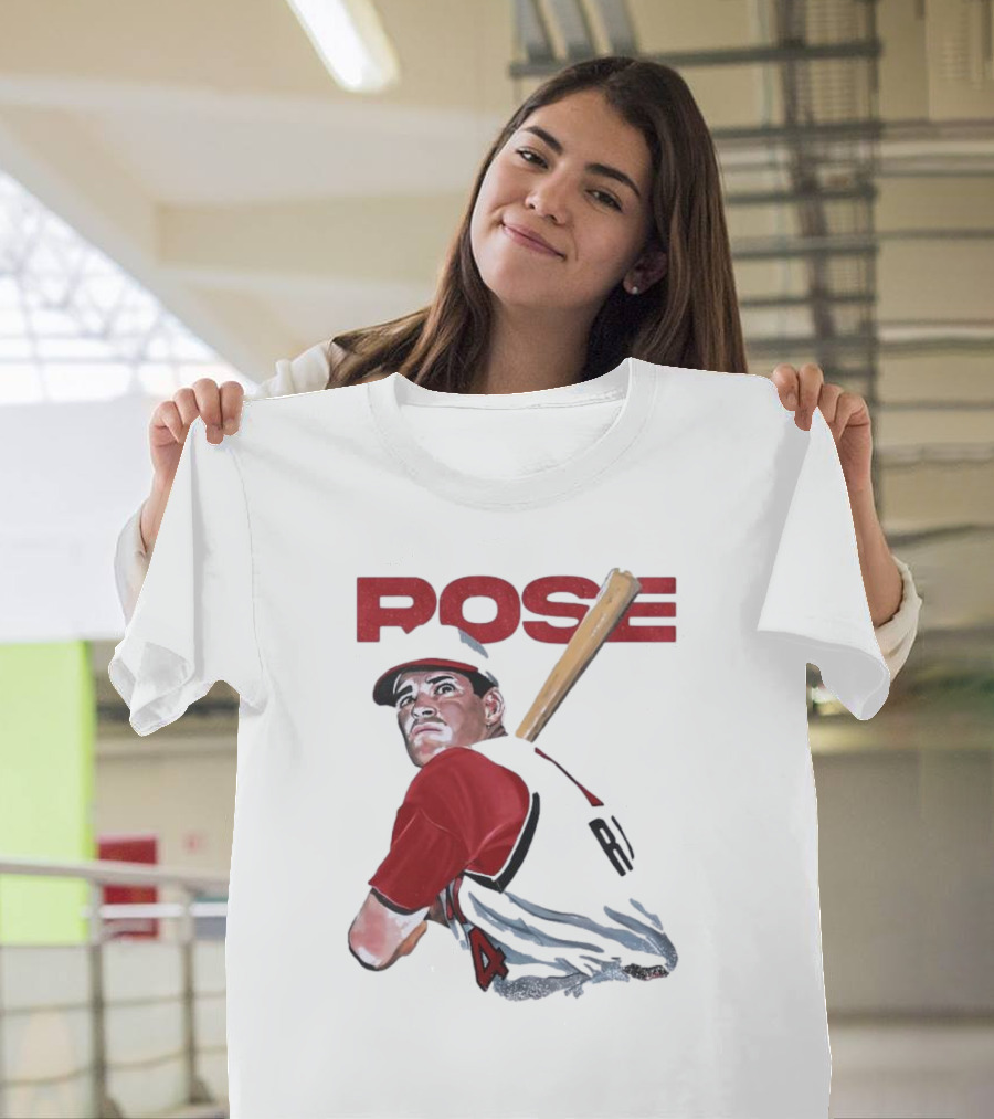 Pete Rose Baseball Bat Portrait Iconic Red Jersey T-Shirt