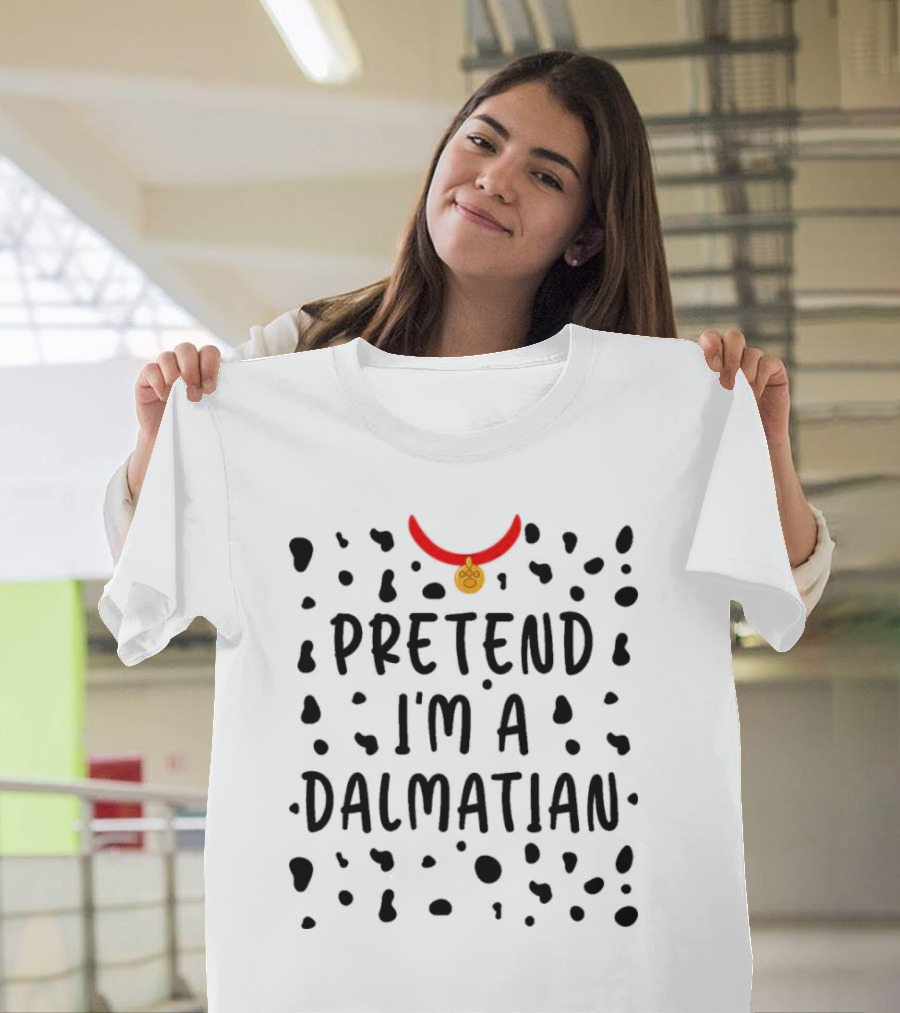 Pretend I'm A Dalmatian Funny Lazy Halloween Costume Dog Spots Red Collar T-Shirt