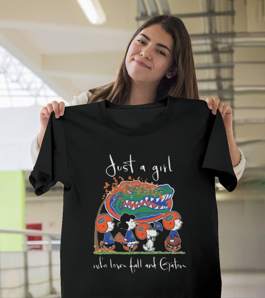 Just A Girl Who Loves Fall Florida Gators Peanuts Characters T-Shirt