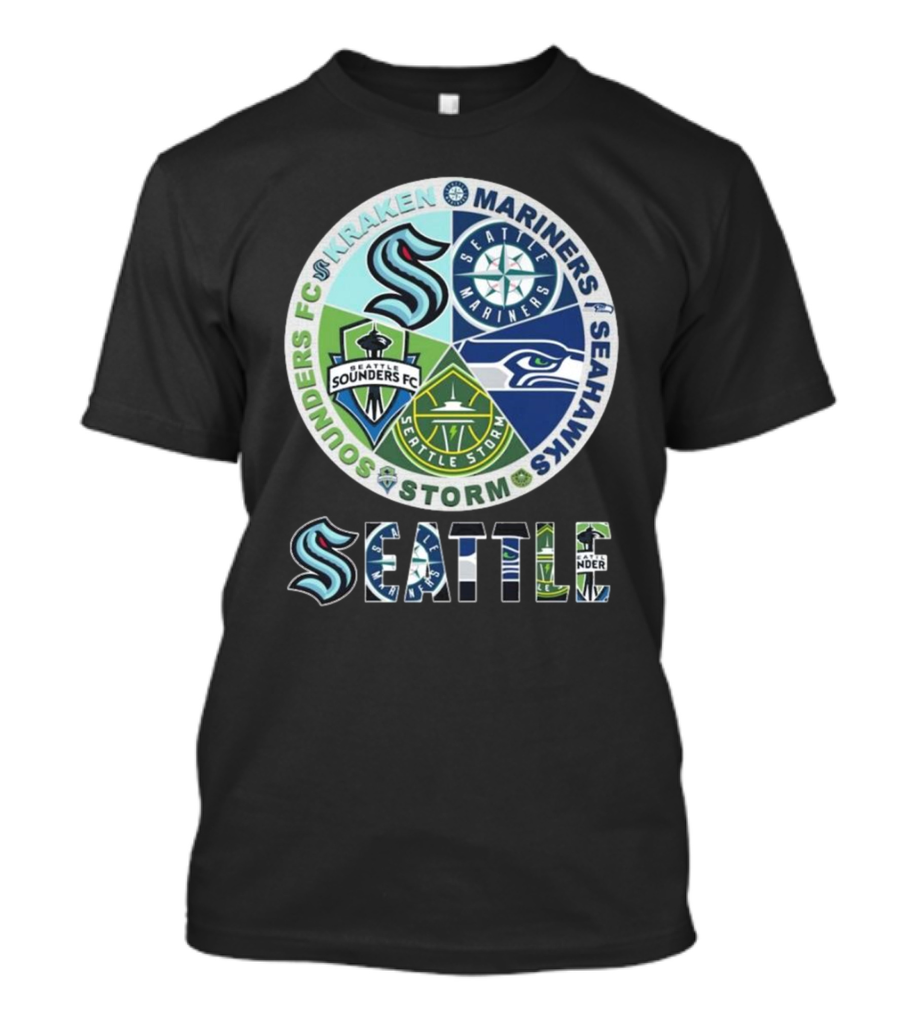 Seattle Kraken Mariners Sounders FC Storm Seahawks Logo T-Shirt