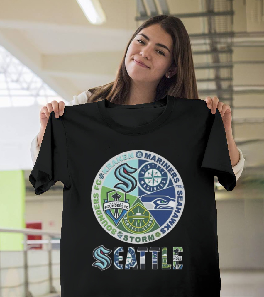 Seattle Kraken Mariners Sounders FC Storm Seahawks Logo T-Shirt