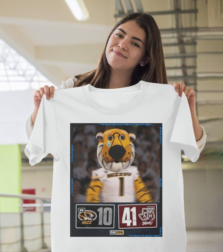 Texas A&M 41-10 Victory Over Missouri Football 2024 with Logos and Mascot T-Shirt
