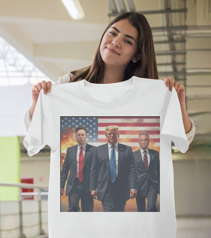 Trump Elon RFK 2024 American Flag with Dramatic Background T-Shirt