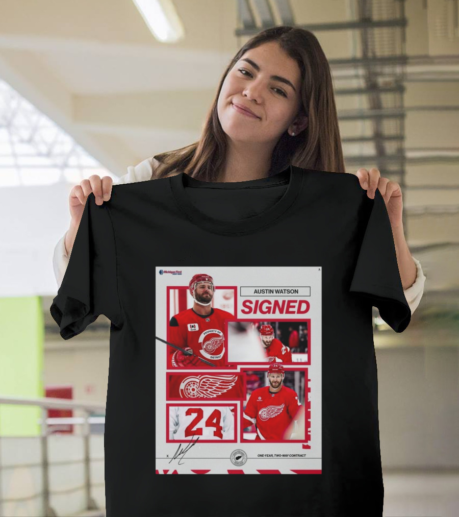 Austin Watson Detroit Red Wings Signed One Year Two Way Contract 24 Signature T-Shirt