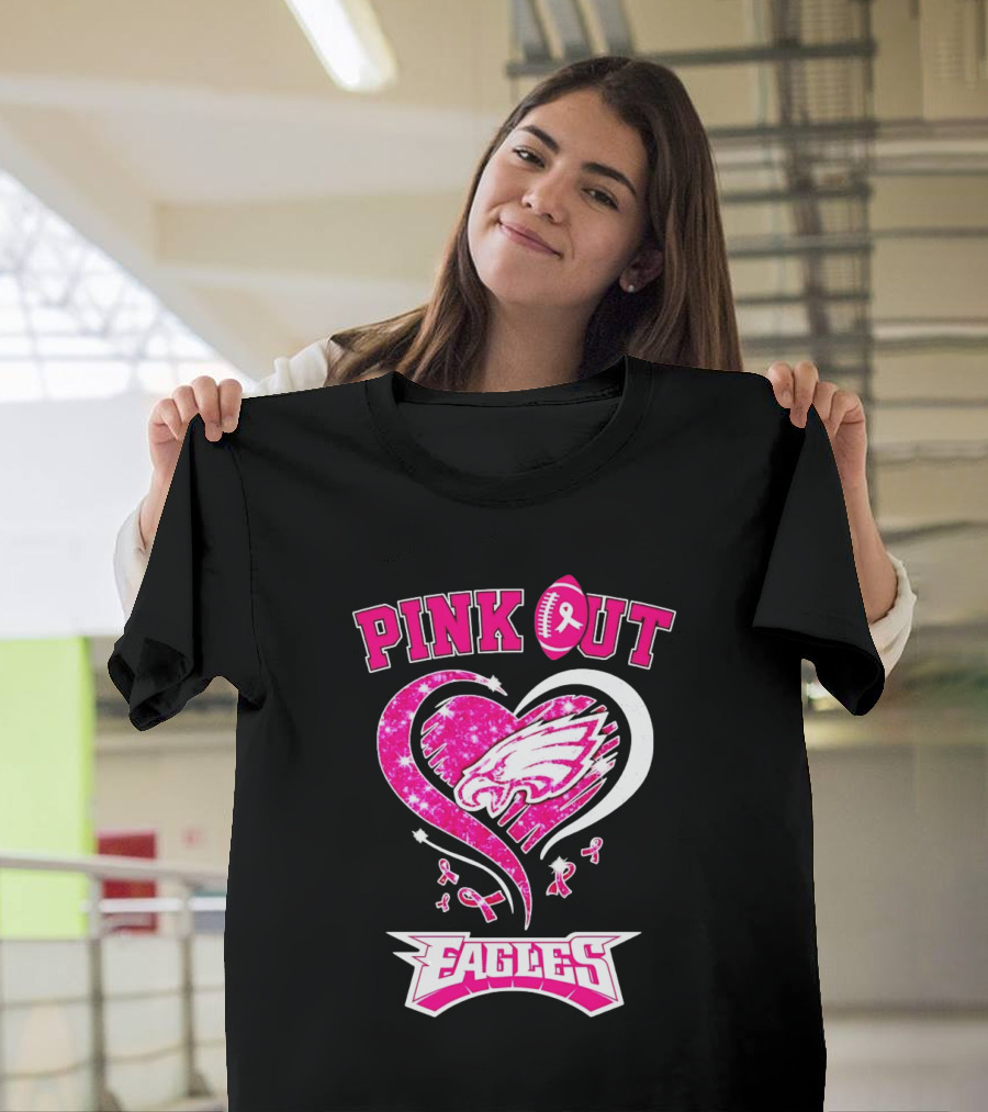 Philadelphia Eagles Pink Out Breast Cancer Awareness Heart T-Shirt