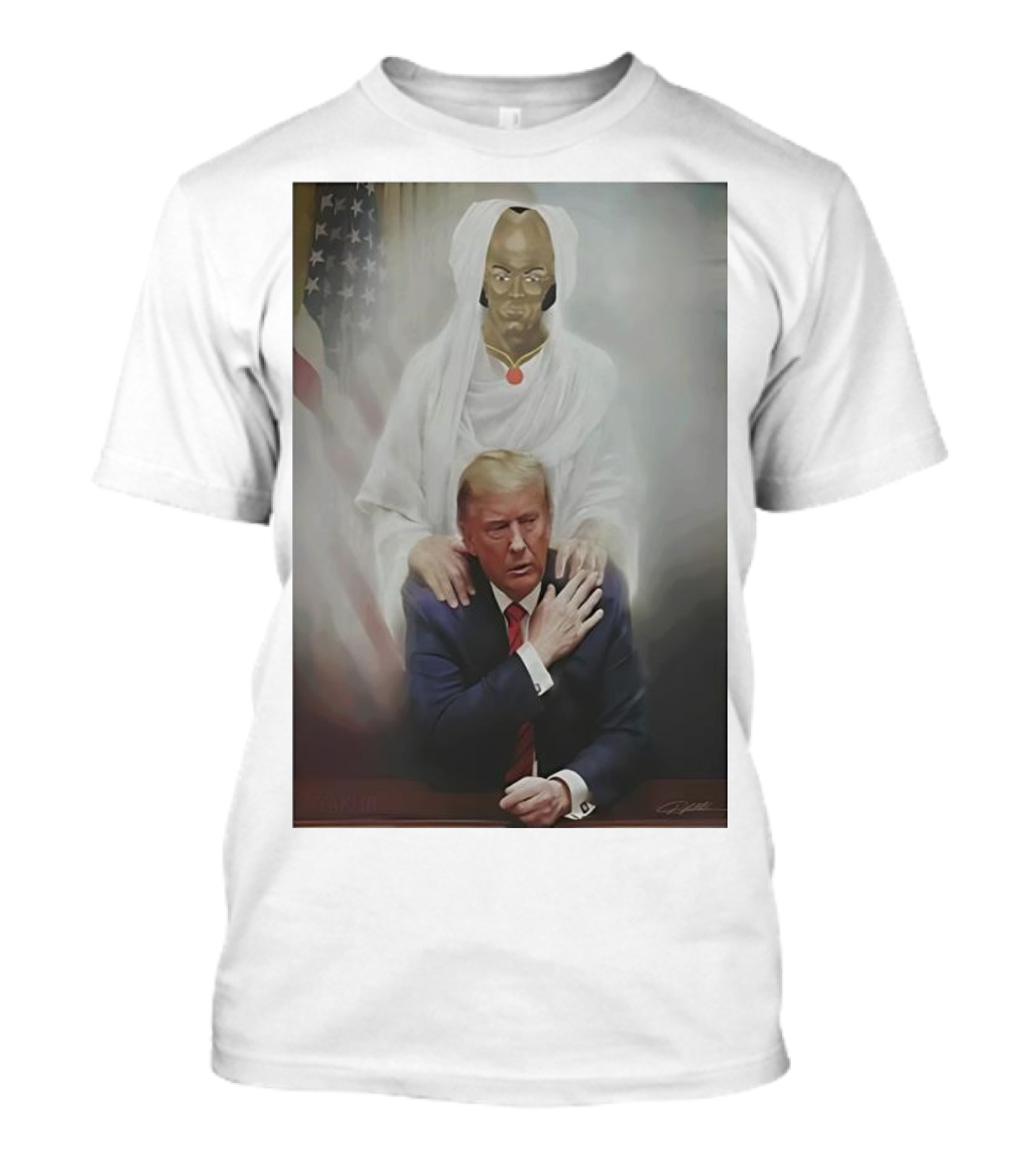 Yakub And Trump Iconic Painting With Flag Backdrop T-Shirt