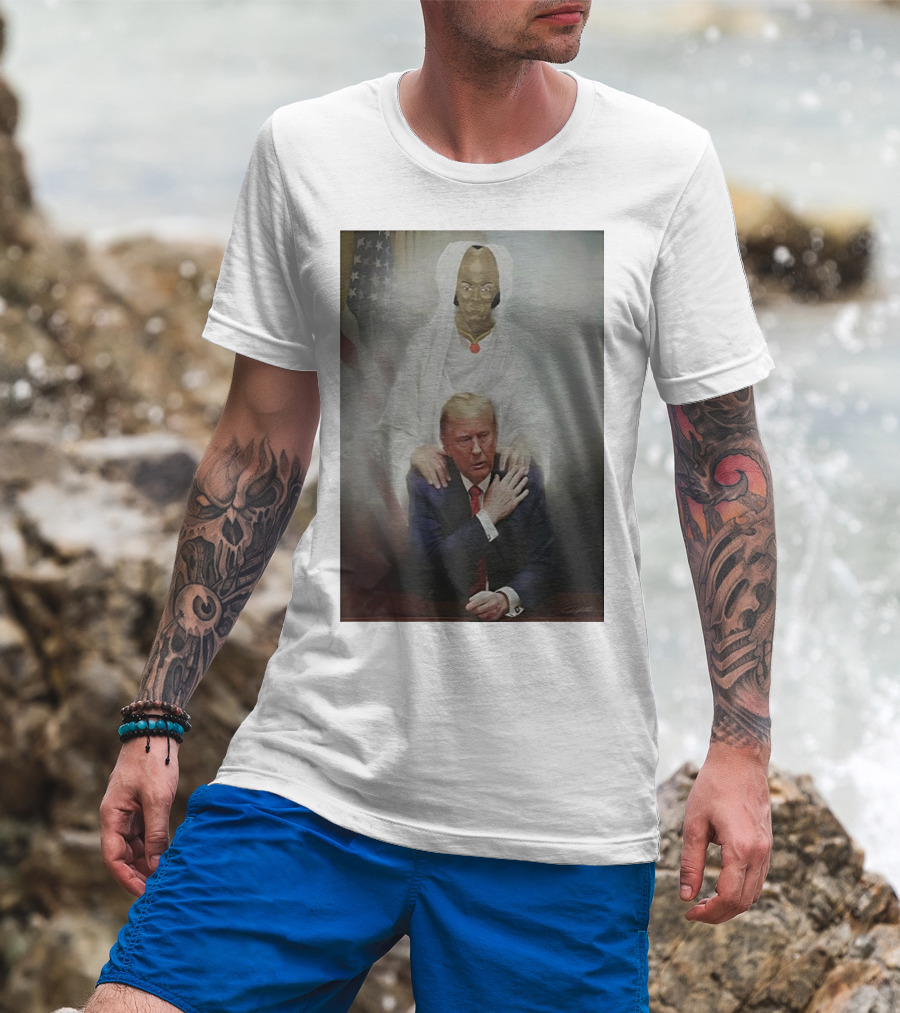 Yakub And Trump Iconic Painting With Flag Backdrop T-Shirt