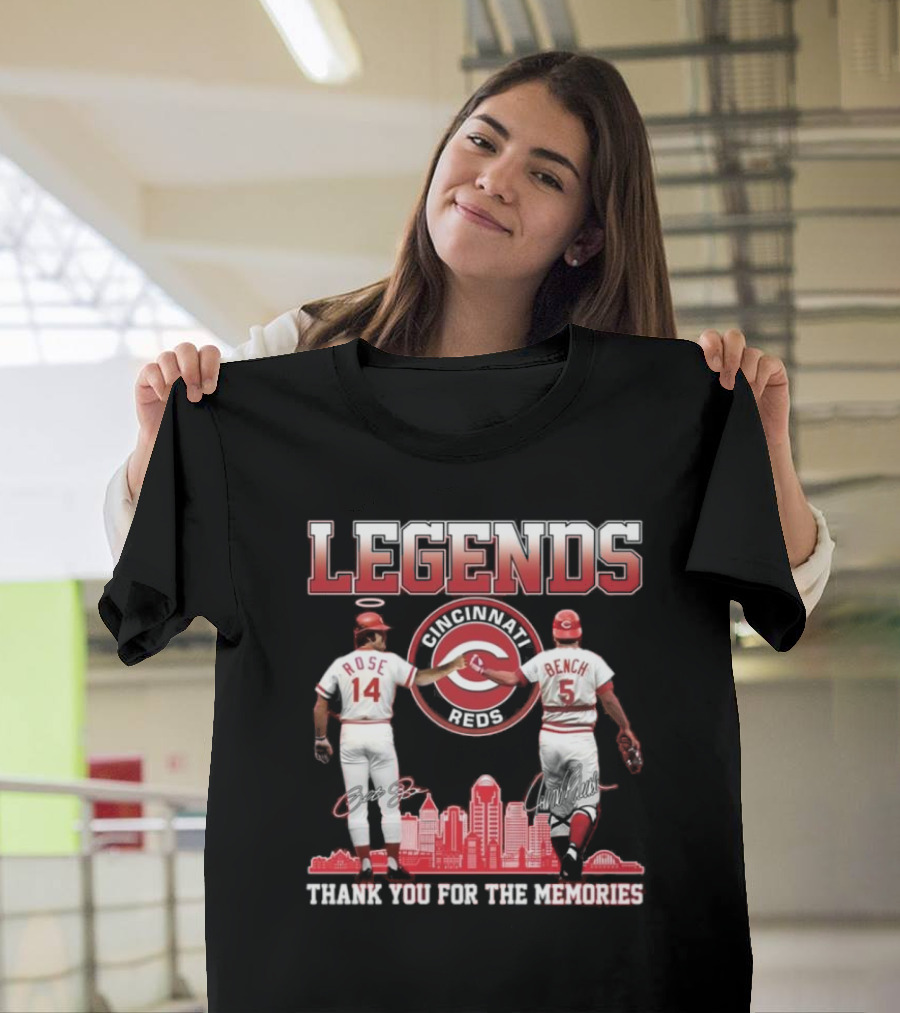 Cincinnati Reds Legends Pete Rose Johnny Bench Thank You For The Memories T-Shirt