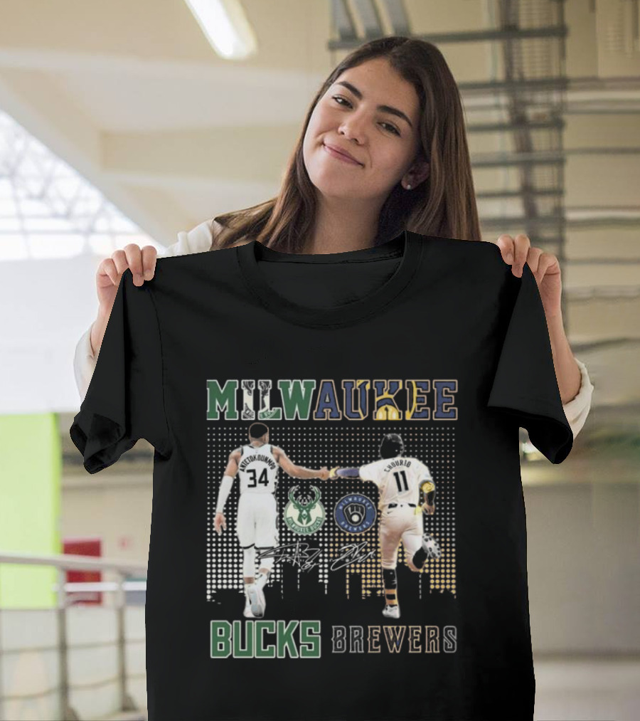 Milwaukee Bucks Antetokounmpo Milwaukee Brewers Chourio 2024 Signatures T-Shirt
