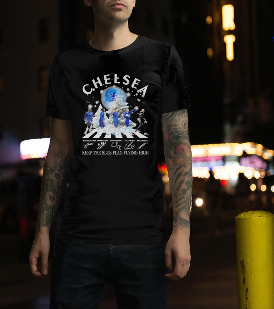 Chelsea Abbey Road Christmas Keep The Blue Flag Flying High T-Shirt