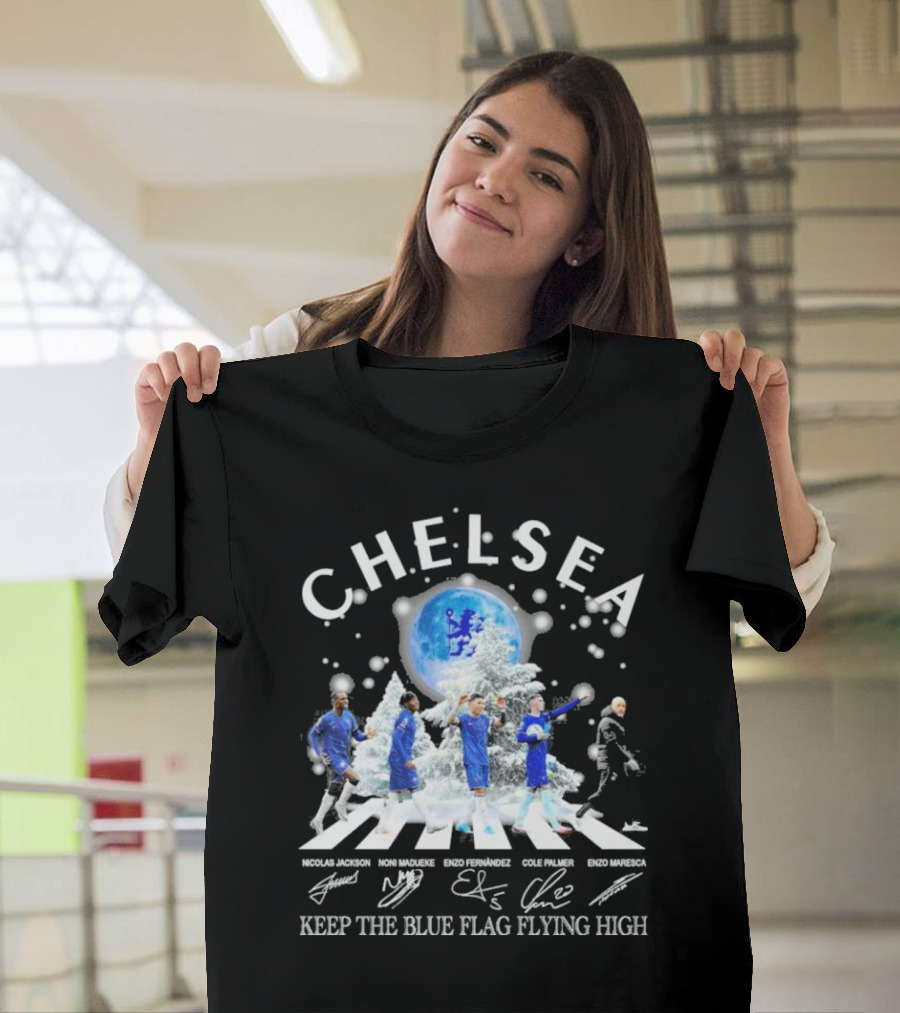 Chelsea Abbey Road Christmas Keep The Blue Flag Flying High T-Shirt