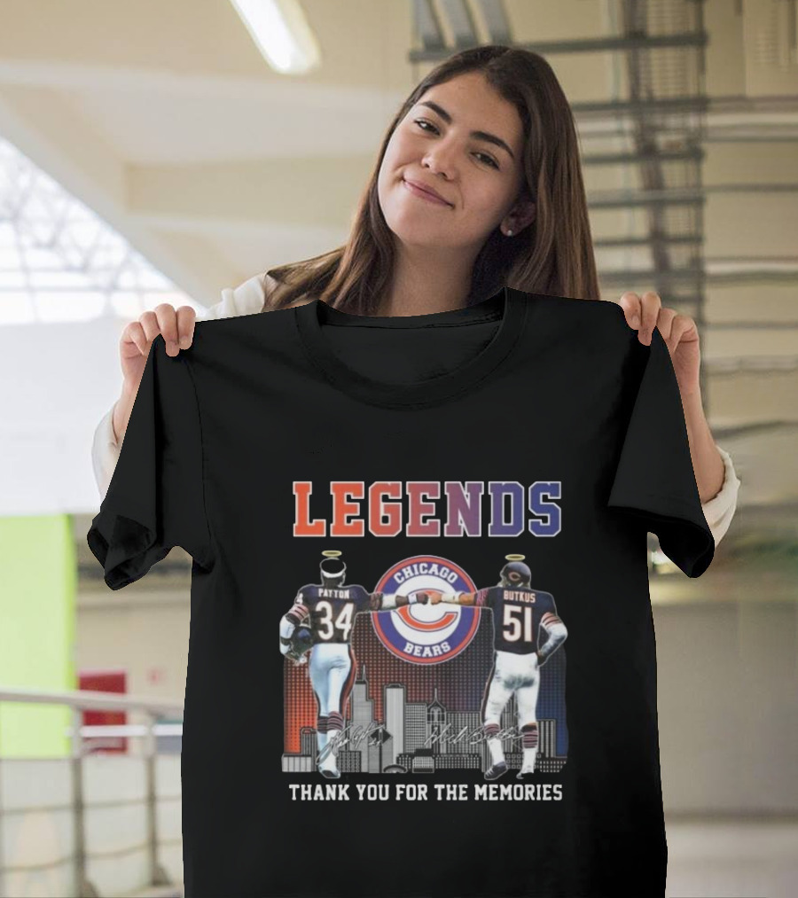 LEGENDS Chicago Bears Payton Butkus Thank You For The Memories Signatures T-Shirt