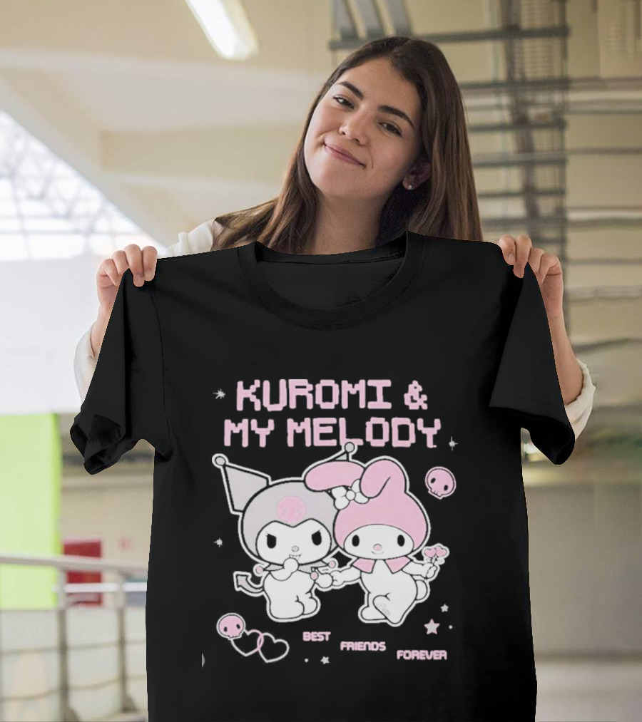 Kuromi and My Melody Best Friends Forever Skull Cute and Heart T-Shirt