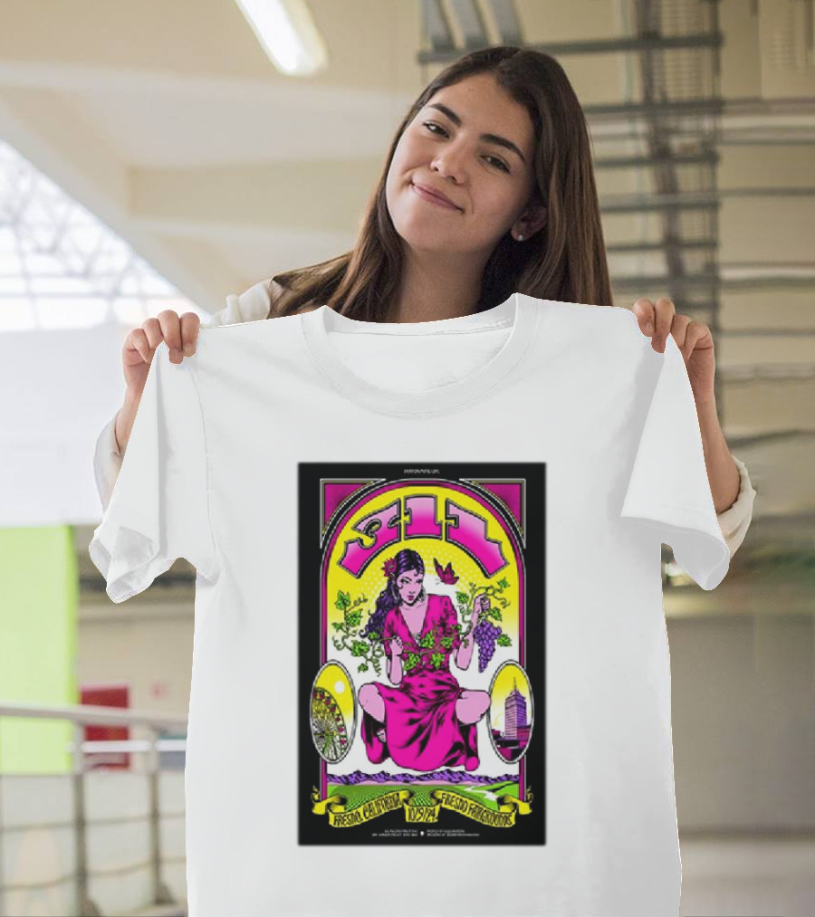 311 Fresno Fairgrounds October 9 2024 Poster with Woman Holding Grapes and California Icons T-Shirt