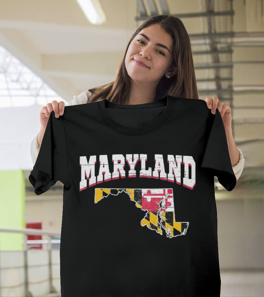 Maryland State Flag Map Proud Us Citizen America T-Shirt