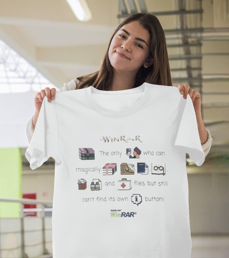 WinRAR The Only One Who Can Magically Open and Compress Files But Still Can’t Find Its Own Exit Button T-Shirt