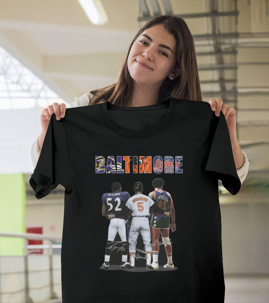 Baltimore Ravens Lewis Orioles Robinson Bullets Unseld Signatures T-Shirt